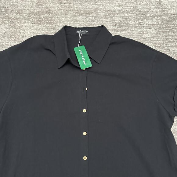 Shein Shirt Womens 4XL Black Button Front Short Sleeve Cotton Top Plus Tunic - Picture 2 of 11